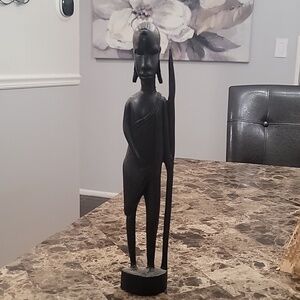 African Statue Ebony Wood Carved Male Warrior Statue CH